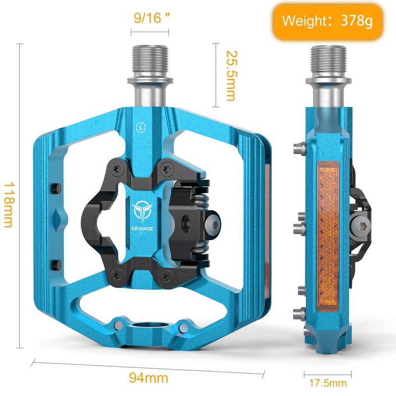 GEWAGE Bicycle Pedals, Flat Double Function and SPD Pedal with