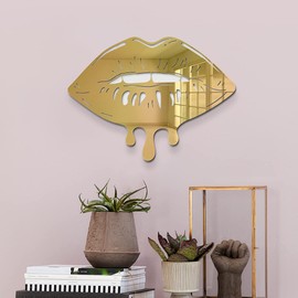 4ArtWorks,Melting Lips Wall Art,Ready to Hang Acrylic Wall Decorations for Bedrooms, Dorms, Living Rooms, Boutiques & More,Hand Assembled & Made in The USA,Modern Home Decor (Gold Mirror 14x11x1)