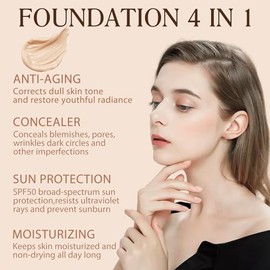 NIFEISHI Pack De 2 Bases De Maquillaje 4 En 1, Base Lquida De Tono Medio Que Cambia De Color, Con Proteccin Solar Spf 50, Ideal Para Gimnasio,...     