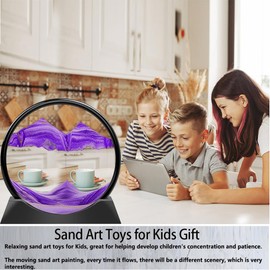 E-feilai Sand Picture for Rotating, Dynamic Sand Picture, 3D Flowing Sand Art, Moving Sand Art, Round Sand Pictures, 3D Flowing Sand Painting for Adults and Children, Glass Material (Purple, 7 Inches)