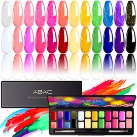 ABAC 24 Color Hema-Free Solid Gel Nail Polish,Ombre Gel Nail Polish,Pat Paint Nail Gel- Neon Pink,Yellow & Midnight Shimmer All-Year Clump-Free for Weddings,Date Nights,Office,w/Dual Brush