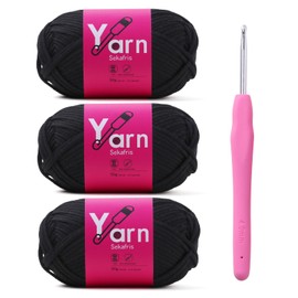 Sekafris Crochet Yarn with Cotton Yarn for Crocheting - Crochet Knitting Yarn for Beginners with Easy-to-See Stitches - Yarn for Crocheting - Parfait Chunky Yarn -Cotton-Nylon Blend (Black)