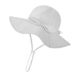 DRESHOW Baby Sun Hat Toddler Sun Protection Beach Cap with Bow Wide Brim Unisex Summer Bucket Hats with Chin Strap UPF 50+