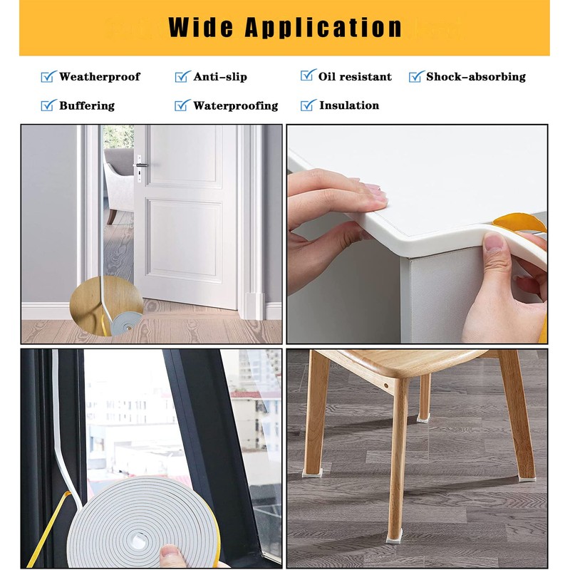 Indoor Weather Stripping, 1/2"(W) x 1/8"(T) x 39.4ft(L) Doors Windows