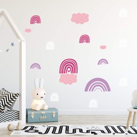 Rainbow & Clouds Wall Sticker, 4 x DIN A4, Nursery Stickers, Wall Stickers, Rainbows, Cloud Wall Stickers (Girl)