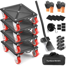 4 Packs Heavy Duty Furniture Dolly with 5 Wheels Rubber Silent Furniture Lift, 3700 lbs Load Capacity, Effortless Furniture Mover Kit Made of Premium Carbon Steel（Upgrade Large）