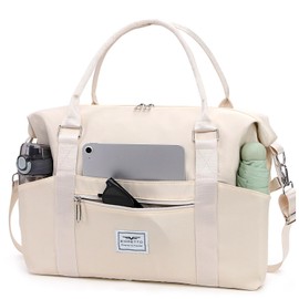 FIORETTO Women's Travel Bag, Sports Bag, Hand Luggage, Weekender Bag, Swimming Bag, Waterproof Travel Bag, Duffle Bag, Fitness Bag, Training Bag for Women, beige, 当代