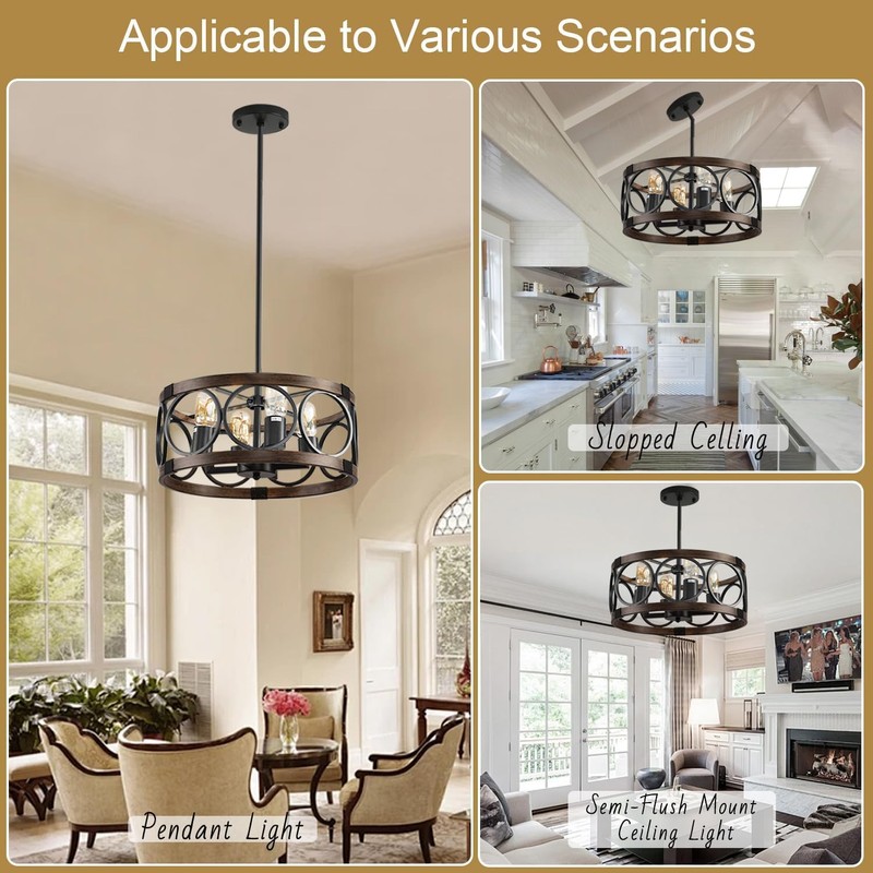SHIANDAR Light Fixture Ceiling Mount Kitchen 4 Light Semi Flush