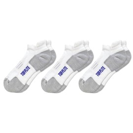 Top Flite Men's Coolmax Seamless Sport Comfort Tab Low Cut Socks 3 Pair Pack, White/Grey, Large