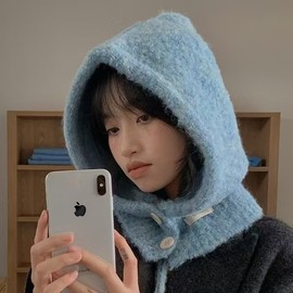 Knit Balaclava Hooded Hat with Neck Warmer and Ear Covers - Winter Thermal Scarf lf3027 Free Size/Pinkish Purple 4ea