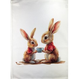 Half a Donkey A nice cup of tea between bunnies large cotton tea towel