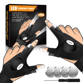 Biuonk LED Flashlight Gloves, Christmas Stocking Stuffers Gifts for Men, White Elephant Gifts for Adults Men Dad Birthday Cool Gadgets Flashlight Waterproof Gloves for Repairing Fishing Camping