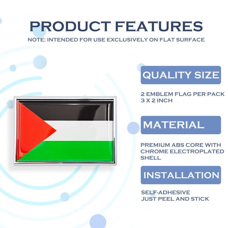 Perdecor Palestine Flag Sticker Emblem Palestinian Decal Car Chrome Flags,