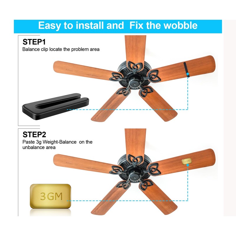 WHMVPWT Ceiling Fan Balancing Kit with 18 Gold 3g Weights,