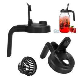 stuuikf 2-Pack Mason Jar Pour Spout Lids with Removable Strainer - Wide Mouth Drip-Resistant Drinking & Straining Lids for Ball, Kerr Jars - Reusable Plastic Caps for Coffee, Smoothies, Juice (Black)