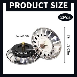 2Pcs Kitchen Sink Plug Stainless Steel Sink Plug Strainer Kitchen Sink Strainer Plug Sink Plug Replacement Sink Food Catcher Sink Drainer Plug Sink Plugs Universal for UK Sink Hole Diameter 78mm