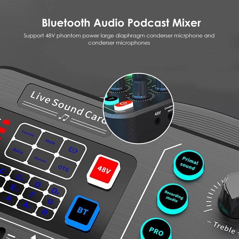Live Sound Card, Bluetooth Professional Mini Audio Mixer Board with