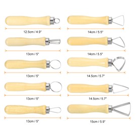 HARFINGTON 10pcs Clay Sculpting Tools Wooden Handle Stainless Steel Head Crafts Modeling Kit Pottery Carving Trimming Set for Shaping Cutting Decoration Embossing