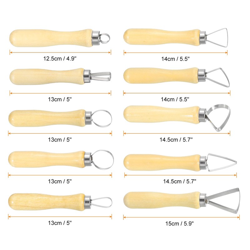 HARFINGTON 10pcs Clay Sculpting Tools Wooden Handle Stainless Steel Head