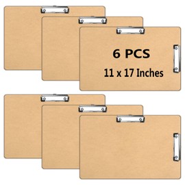 6 Packs Extra Large11x17 clipboard, Wooden Board with Low-Profile Clipping Drawing, Horizontal Wooden Support Board, Landscape Layout Writing Desk Paper Sketch Art clipboard (3mm Thickness)