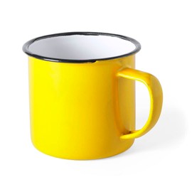 eBuyGB Set of 2 380ml Coloured Enamel Mugs Retro Outdoor Camping Travel Tin Rustic Metal Cups (Yellow)