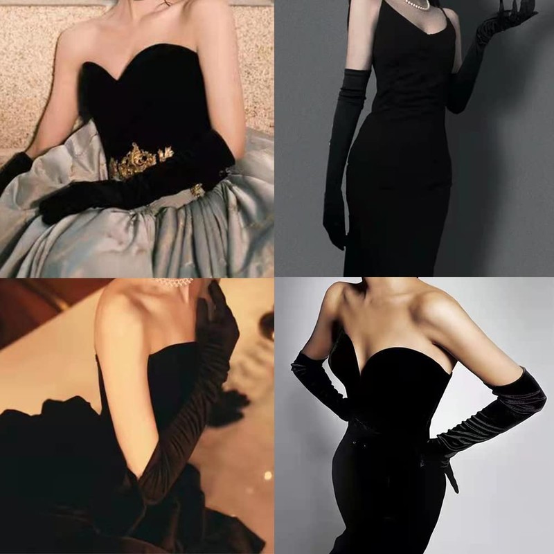 SUFEINI Women Long Satin Gloves Stretchy Elbow Length 21‘’ Opera