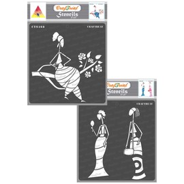 CrafTreat Reusable African Tribal Stencils for Crafts Vintage - Sitting on a Branch and Beauty Consciuos (2Pcs) - Size: 6X6 Inches - Tribal Pattern Stencil for Furniture Painting - African Stencils