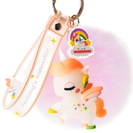 HONYJOOM Key Chain Puff, Cute Keychain Dreamy Lucky Flying Wing Horse Car Key Chain Key Ring Bag Pendant Key Holder -Orange pink Keychain