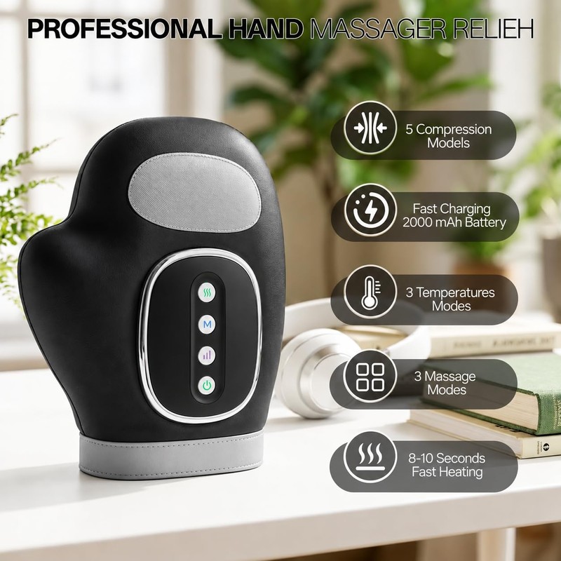 Hand Massager with Heat and Compression Black