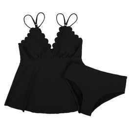 ANFILIA Tankini Swimsuits for Women Tummy Control Bathing Suits Two Piece Tankini Tops with Bikini Bottoms V Neck Swimwear Black