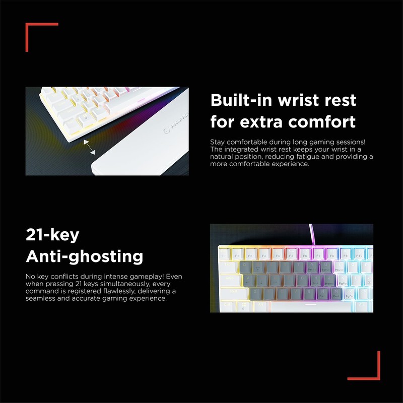 Rampage K60 Mechanical Gaming Keyboard – 62 Keys, Compact 60%