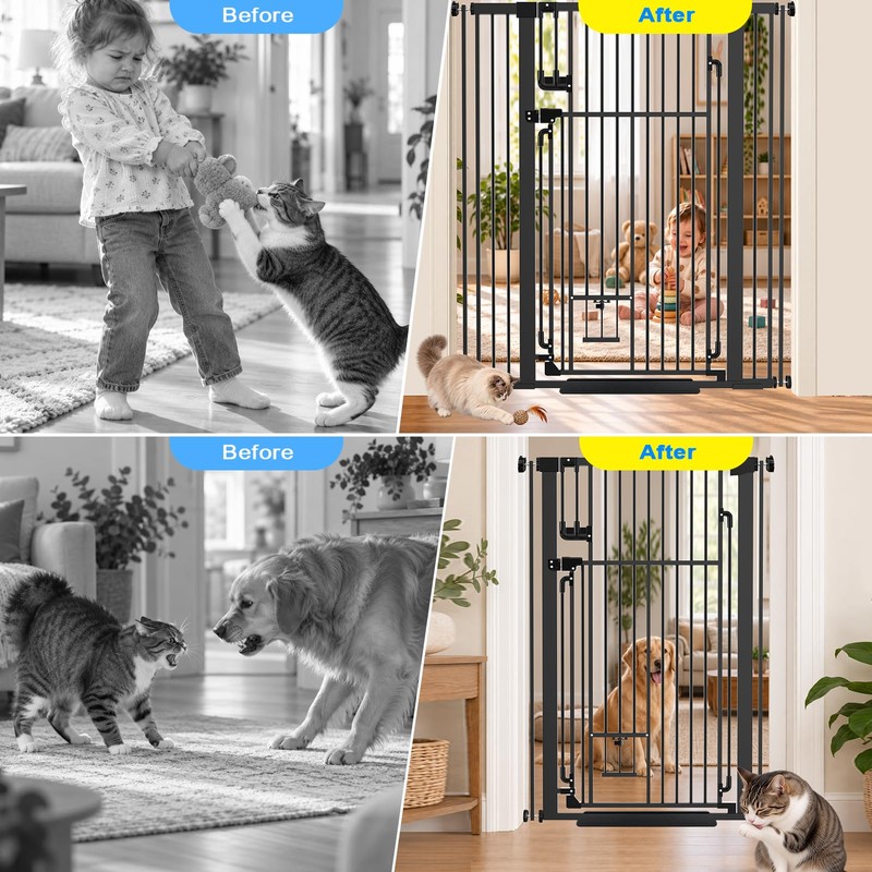 51" Extra Tall Pet Gate with Cat Door, 32-34" Wide