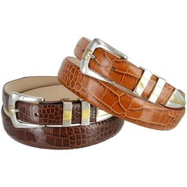 Alexander Men's Italian Calfskin Genuine Leather Designer Dress Belt 1-1/8"(30mm) taper down to 1"(25mm) wide (Alligator Black, 46)