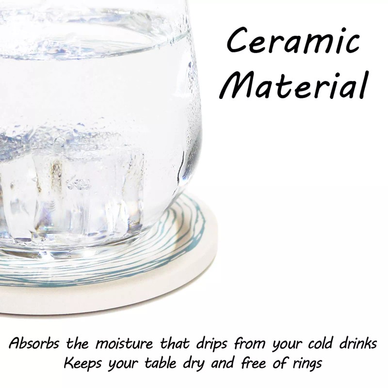 AD Set of 6 Coasters for Drinks Absorbing Round Ceramic