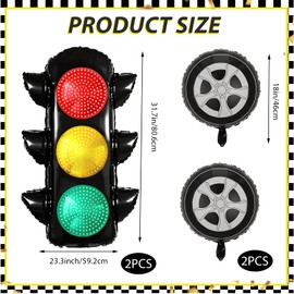 4Pcs Race Car Birthday Party Decorations, Cars Themed Birthday Party Decorations,Includes 2 Traffic Light Balloons and 2 Tire Balloons, for Creating an Unforgettable Racing Atmosphere
