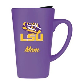 LSU Mom 16oz Soft Touch Ceramic Travel Mug with Lid - Purple