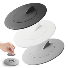 Bathtub Stopper,3pcs 2-in-1 Bathtub Drain Hair Catcher,Silicone Kitchen Bathroom Shower Water Strainer Protectors,Universal Flat Suction Shower Drain Cover,Washbasin Drain Stopper (GreyWhiteBlack)