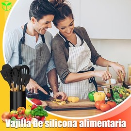 Utensilios de Cocina de Silicona, Juego de 12 Herramientas de Cocina Antiadherentes Resistentes al Calor, Juego Utensilios Cocina con Esptulas,...    