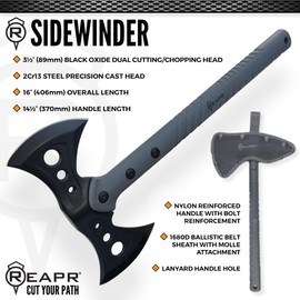 Reapr Sidewinder Tactical Double Axe – 16" Dual-Headed Survival Hatchet with 2Cr13 Stainless Steel Cast Head, Black Oxide Finish, Nylon-Reinforced Handle, Ballistic Sheath – Camping, Hunting, Outdoor