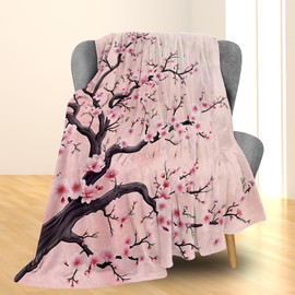 Ti Caldi Beautiful Cherry Blossom Blanket - Soft, Cozy, and Lightweight Flannel Throw, Ideal for Couch, Bed, and Travel - Fluffy, Fuzzy Home Decor for Outdoor and Indoor Use 50"x40"