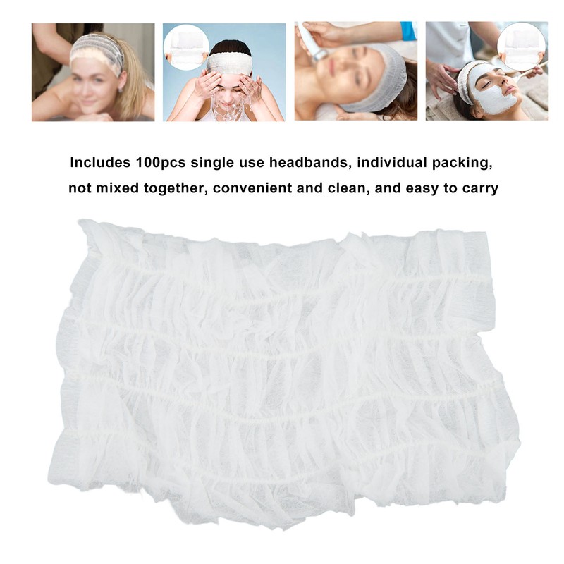 100PCS Facial Spa Headbands Non Woven Fabric Elastic Wrap Makeup