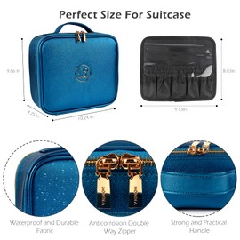 MOMIRA Travel Makeup Bag Cosmetic Bag Makeup Organizer Bag with Large Lighted Mirror 3 Color Scenarios Adjustable Brightness, Waterproof Makeup Travel Case（Phantom Blue）