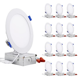 TORCHSTAR 12-Pack Essential Series 6 Inch Ultra-Thin LED Recessed Lighting with J-Box, 12W Dimmable Slim Panel Downlight 1000lm, ETL & Energy Star Listed, 3000K Warm White