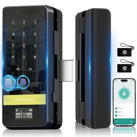 Glass Door Smart Lock,7 in 1 Upgrade Keyless Entry Glass Door Locks, Electronic Digital Locks for Glass Door, No Drill, Biometric Fingerprint Glass Gate Locks for Home,Office,Hotel,Patio,Store