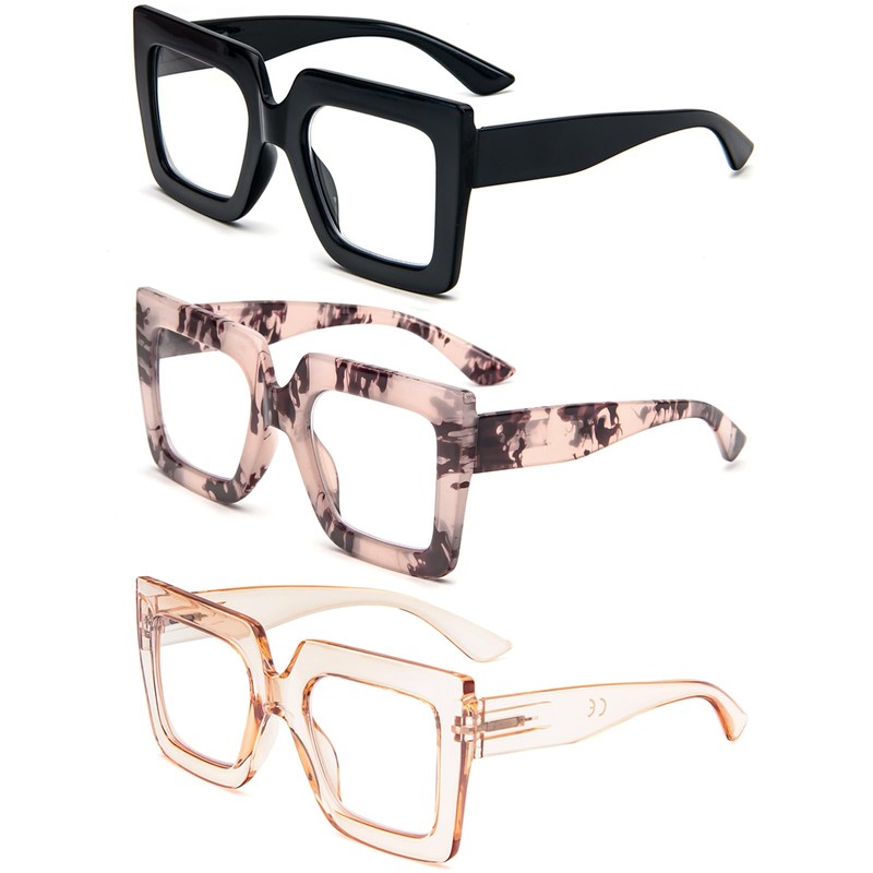 REAVEE 3 Pack Oversized Reading Glasses for Women Large Frame