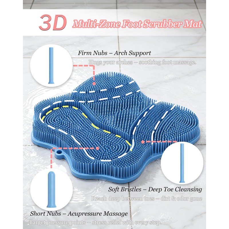 Shower Foot Scrubber Mat with Strong Suction Cups – 3D