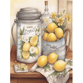 HEYKYY Lemon Jar Diamond Art Painting, Full Round Drill Embroidery Kit Cross Stitch Diamond Dots Kit Paint of Rhinestones for Gift and Wall Decor 12x16 inch