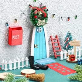 20 Pcs Christmas Elf Fairy Doors Decor Arched Door Fairy Doors Tooth Tiny Xmas Decor Wooden Tiny Miniature for Child (Blue)