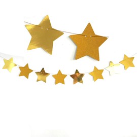 Glitter Star Garland Banner 6.56Feet Bright Gold Star Hanging Bunting Banner Backdrop for Engagement Wedding Baby Shower Birthday Christmas Decor Pre-Strung (Gold)