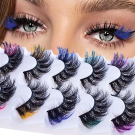 Colored Fake Lashes Mink Eyelash with Colors Fluffy Colorful False Lashes D Curl Extensions Strip Fake Eyelashes for Women